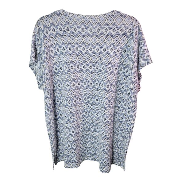 Orvis Womens Sz XL Blue Geometric Short Sleeve V-Neck Blouse - Picture 10 of 10